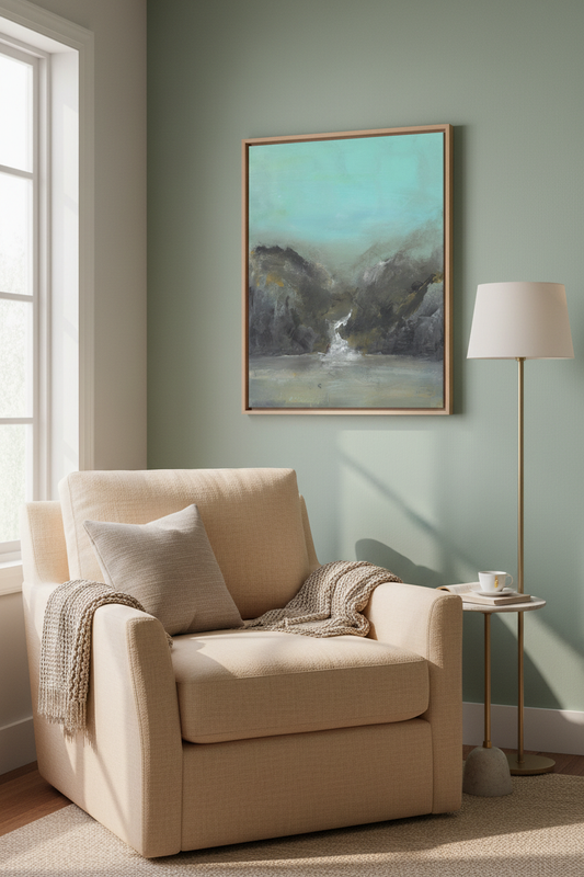 Mountain Waterfall in reading nook