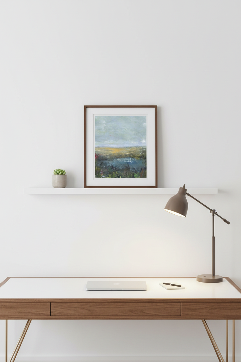 The Swimming Hole 8x10 above desk shelf