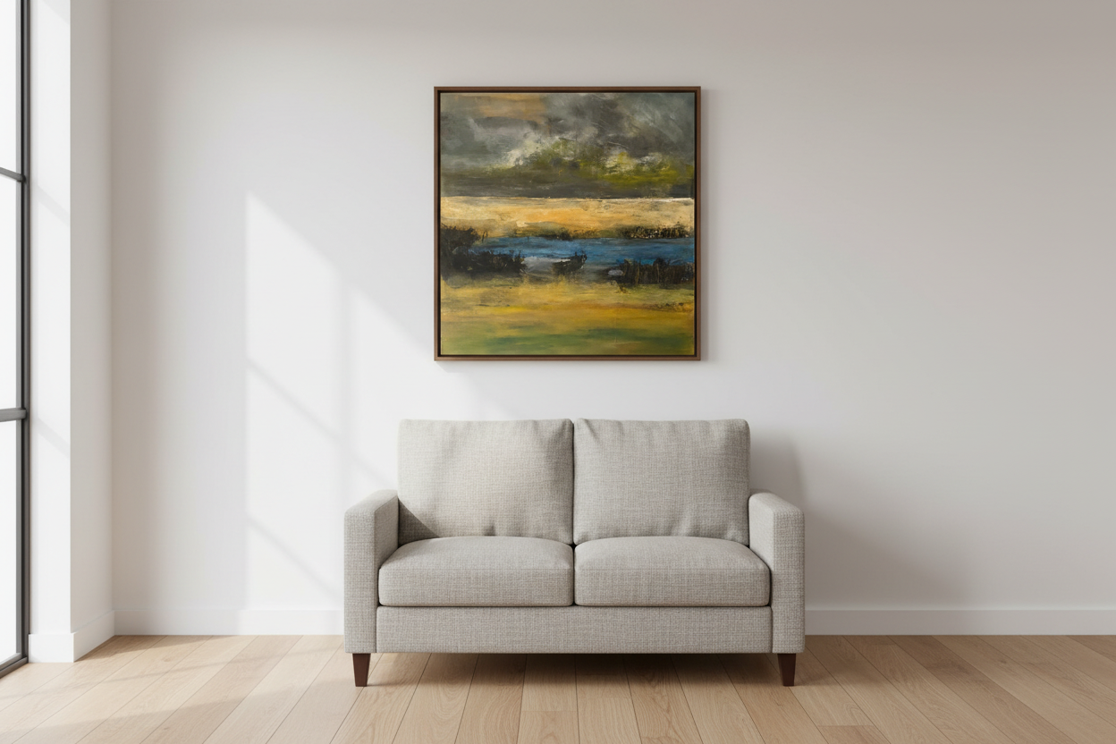 Hidden Lake 24x24 above loveseat