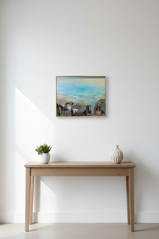 Tributary 11x14 above console table in entryway